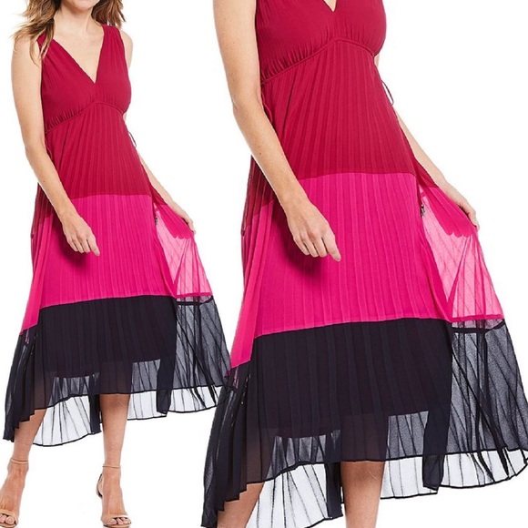 Taylor Pleated Asymmetric ColorBlock Chiffon Dress - Picture 4 of 11